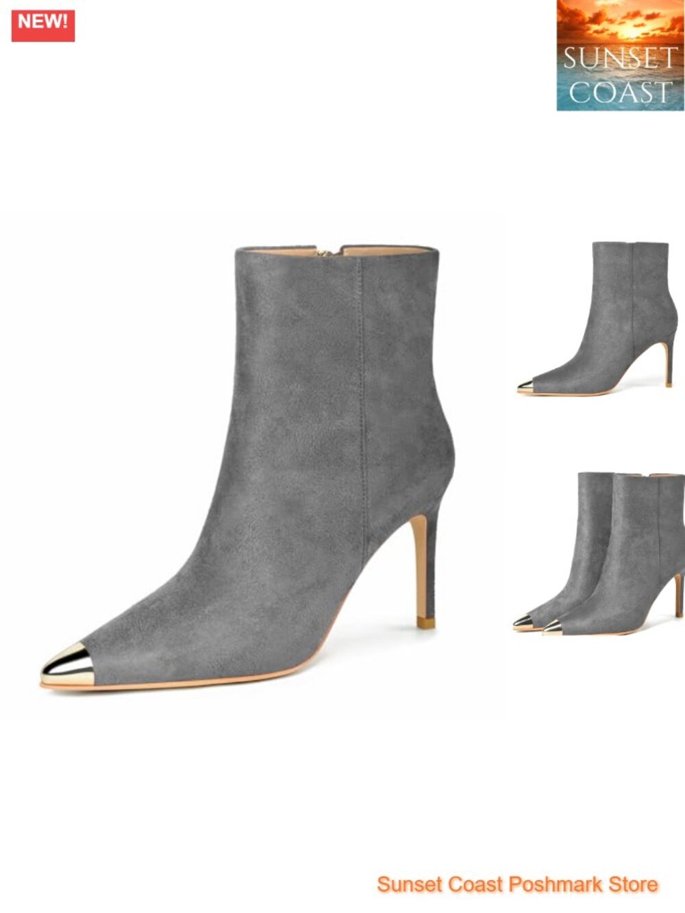 Women's Suede Kitten Heel Ankle Boots Pointed Toe Side Zip 3.5 Inch Dress
